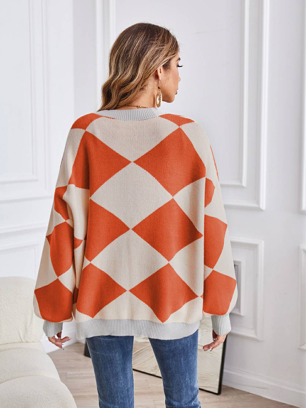 Metric | Sweater with Colorful Blocks and V-Neck