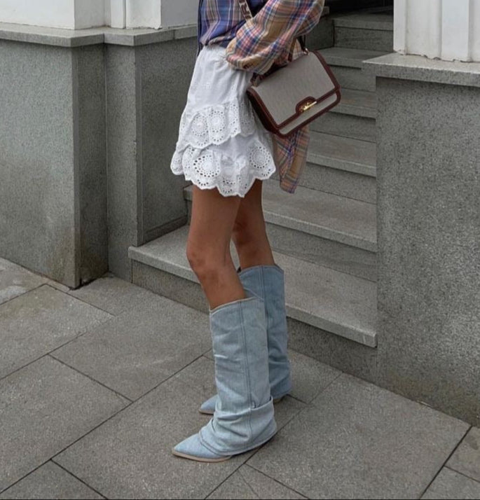 Claire | Denim Knee-High Boots