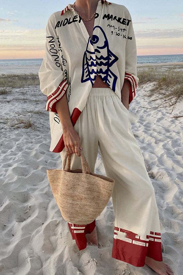 Rounelle™ | Complete linen with blue fish print