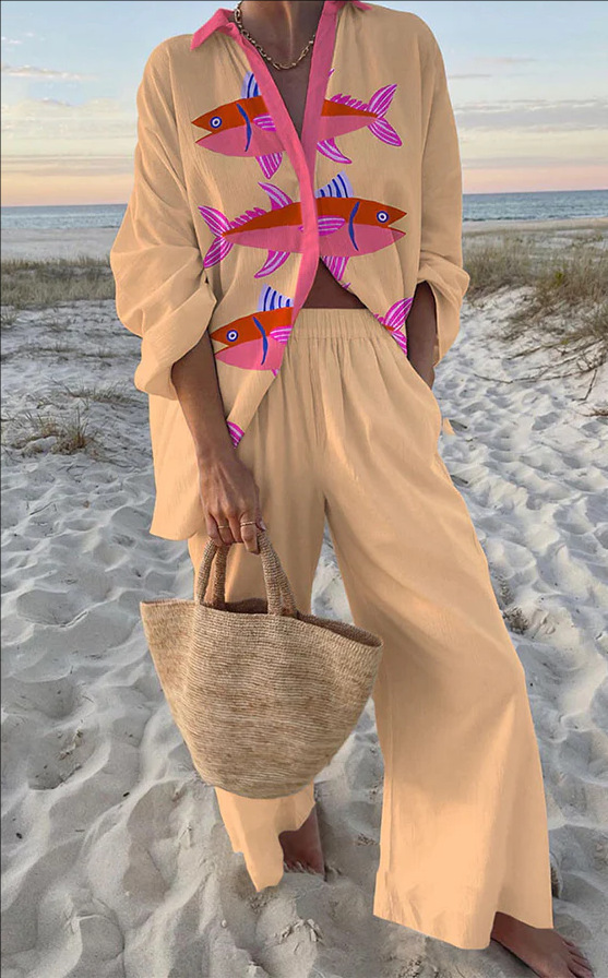 Evalisse™ | Pink Fish Print Loungewear Set