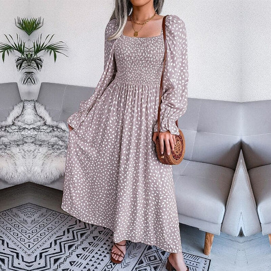 Lotte™ | Elegant Beige Maxi Dress with Long Sleeves