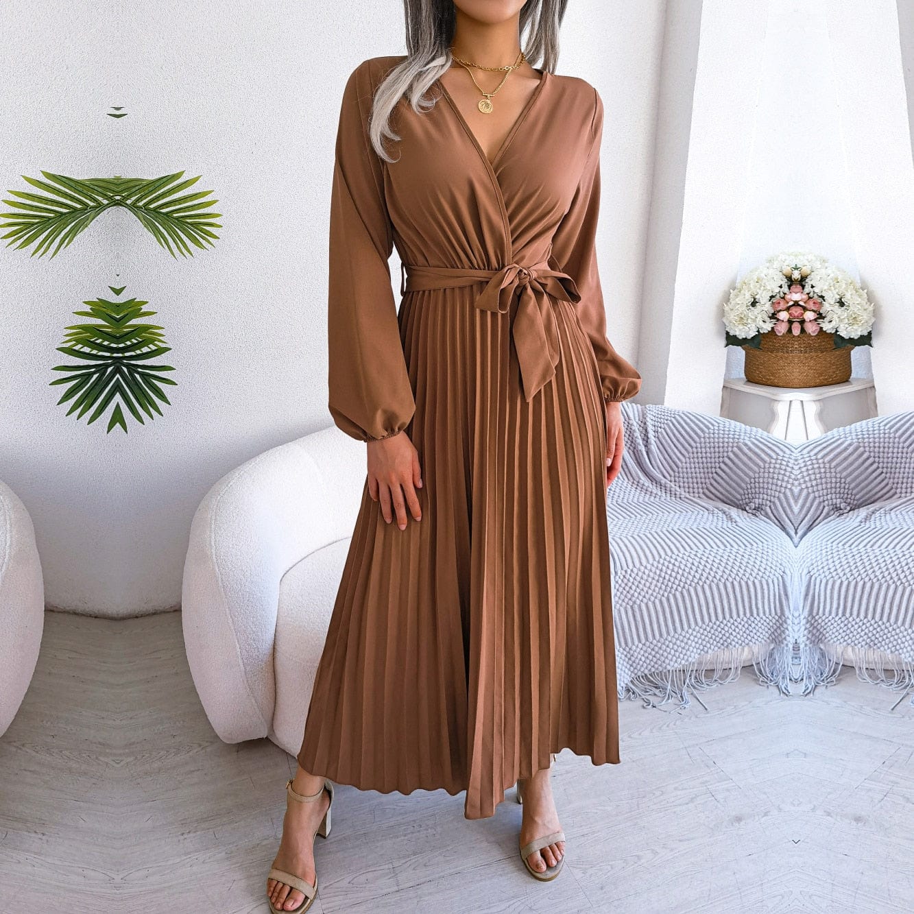 Zoë™ | Brown Maxi Dress with V-Neck