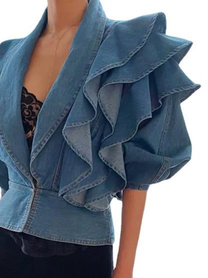Elegant | Ruffled Denim Bomber