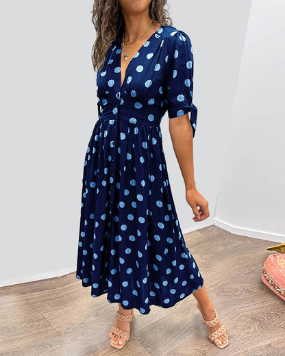 Mina™ | Dress with a V-neck and Dots