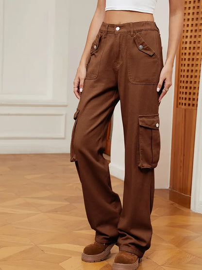 Retro | Elastic Waist Denim Cargo Pants