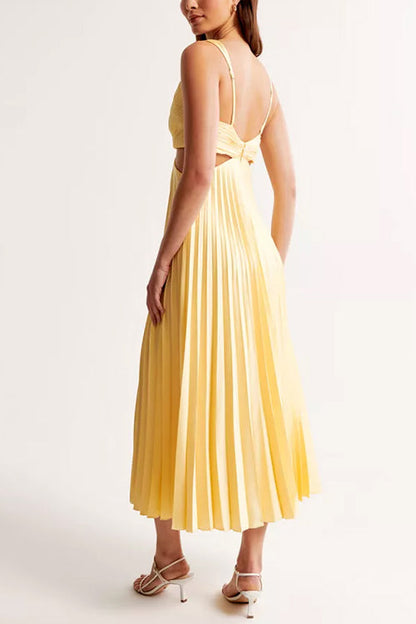 Caroline - Elegant V-Neck Pleated Skirt Dress for Women