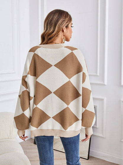 Metric | Sweater with Colorful Blocks and V-Neck