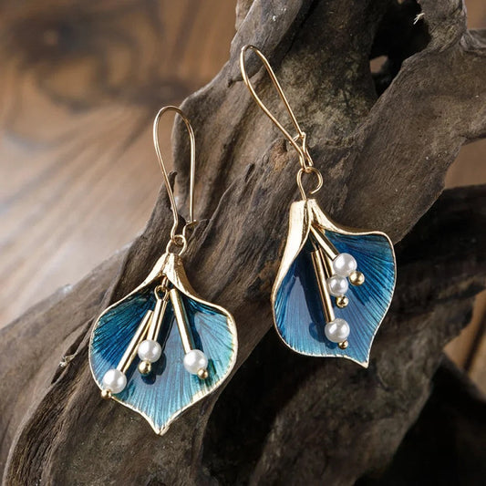 Antique Blue Lotus Silver Earrings