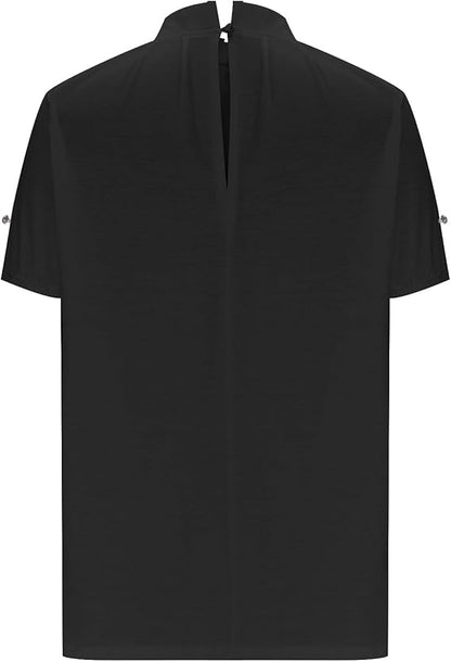 Nadia | Elegant Black Blouse with Collar and Off-the-Shoulder Design