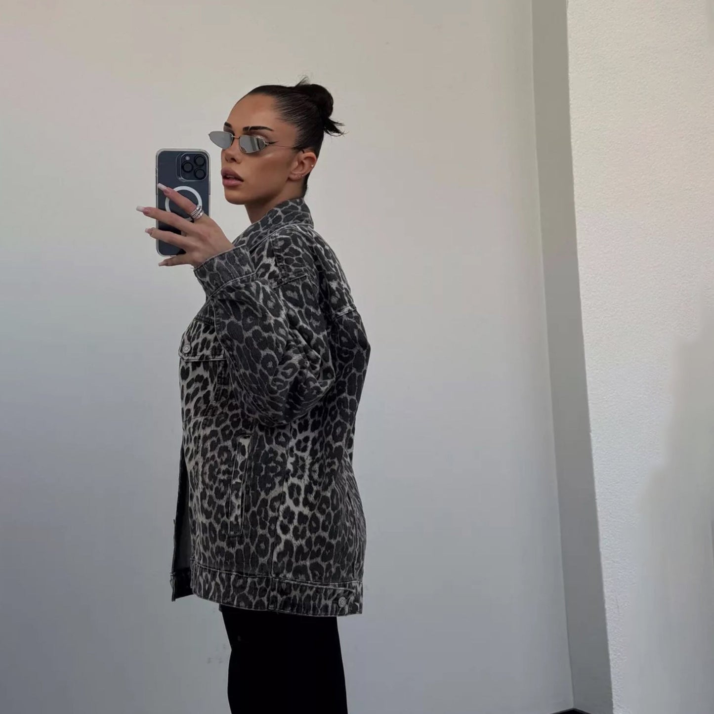 Leopard Print Denim Jacket