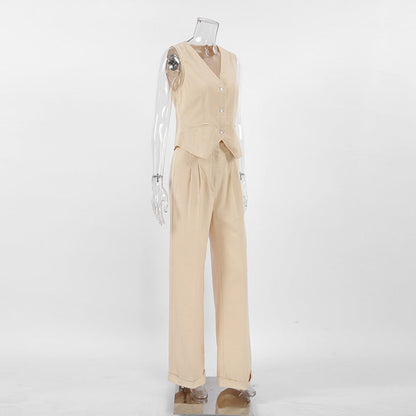 Cotton Slim Vest Pants Suit