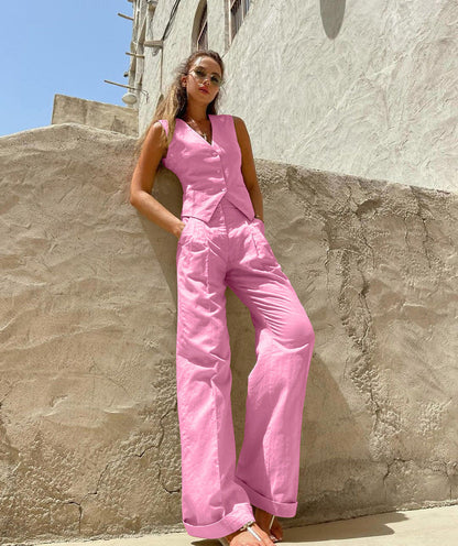 Cotton Slim Vest Pants Suit