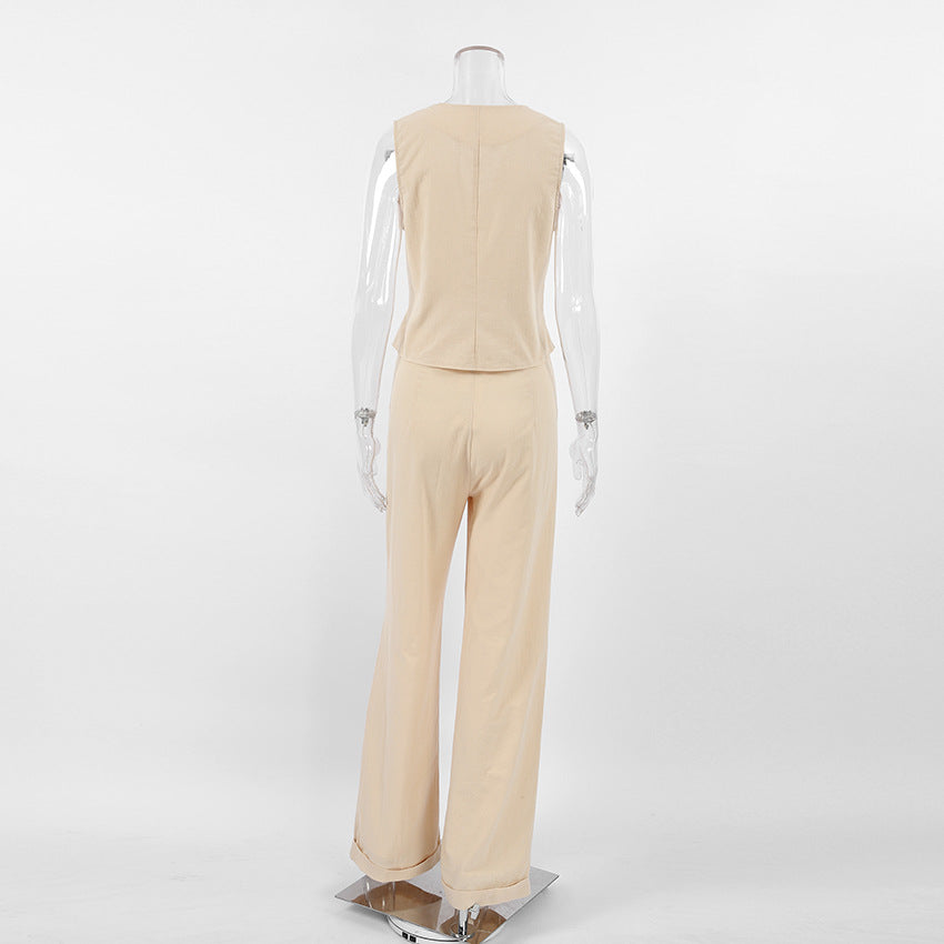 Cotton Slim Vest Pants Suit