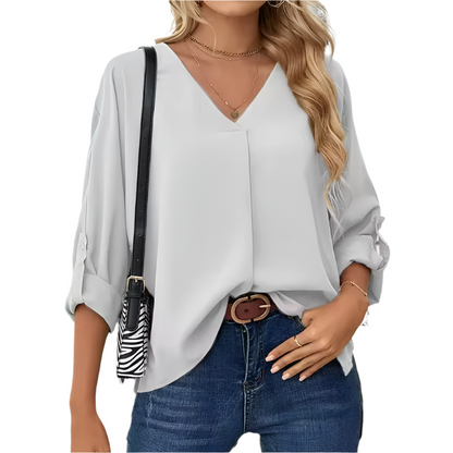 Giulia | Vintage Loose-Fit Women's Chiffon Blouse with V-Neck