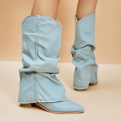 Claire | Denim Knee-High Boots