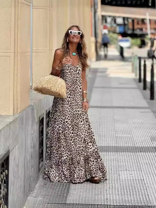 Soline | Summer Maxi Dress in Leopard Print
