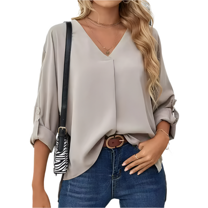 Giulia | Vintage Loose-Fit Women's Chiffon Blouse with V-Neck