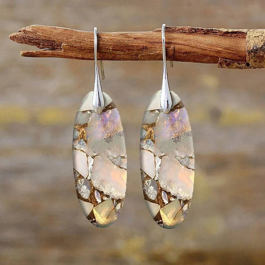 Vintage Oval Stone Earrings Made from Natural Materials