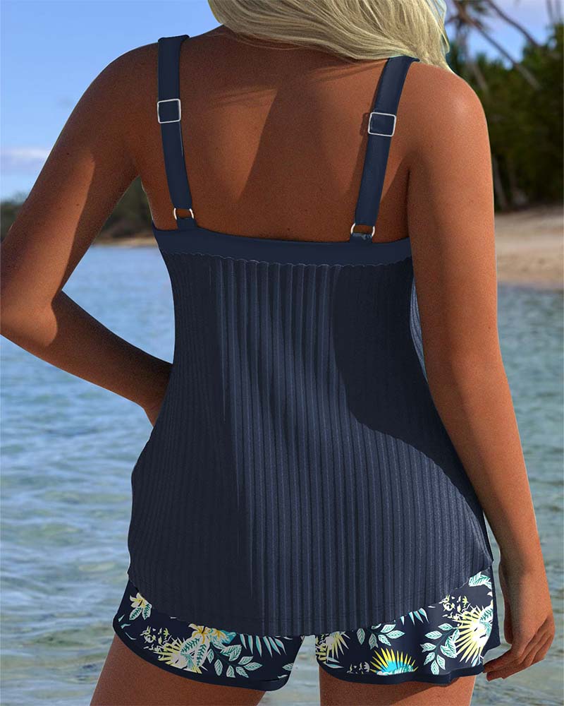 Two-Piece Striped Tankini Swimsuit
