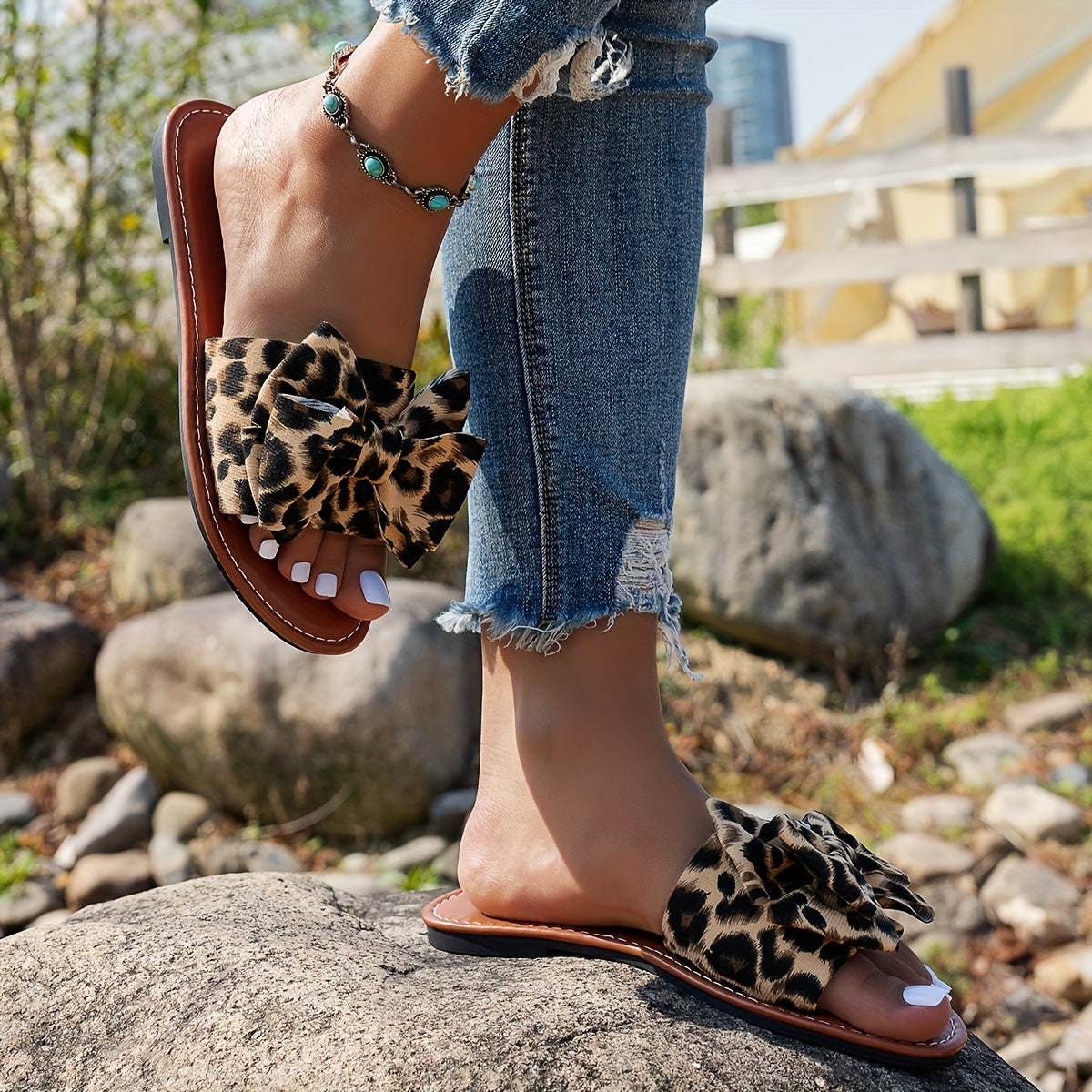Loana | Leopard Print Sandals with a Fun Bow