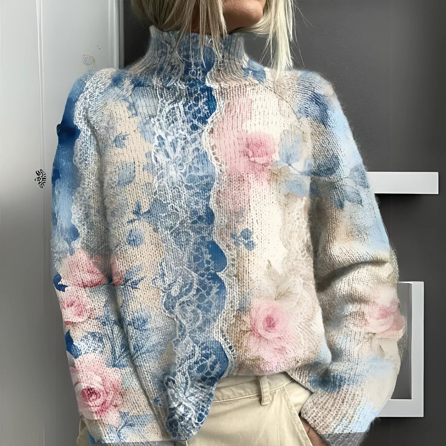 Jade | Sweater with a Turtleneck and Floral Lace