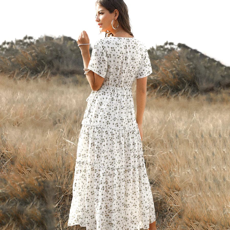 Tess™ | White Long Summer Dress with Pattern