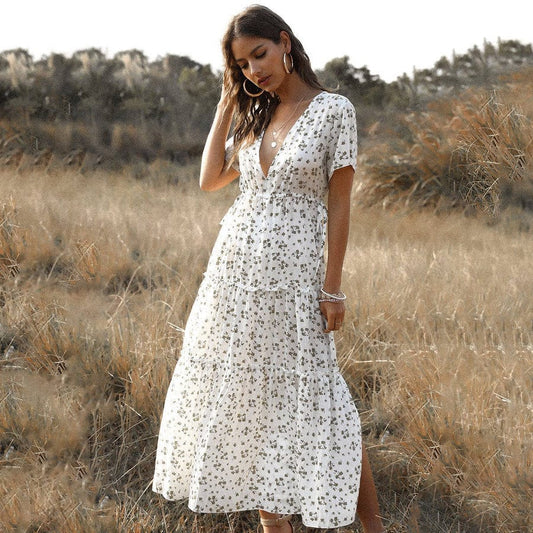 Tess™ | White Long Summer Dress with Pattern