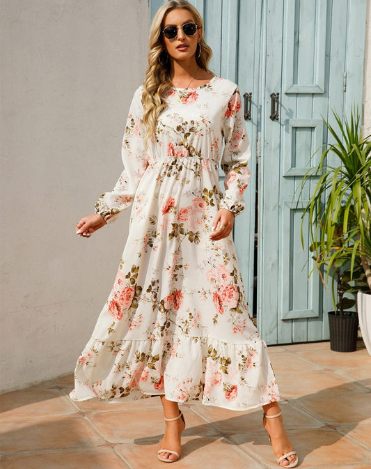 Julia™ | White Maxi Dress with Long Sleeves